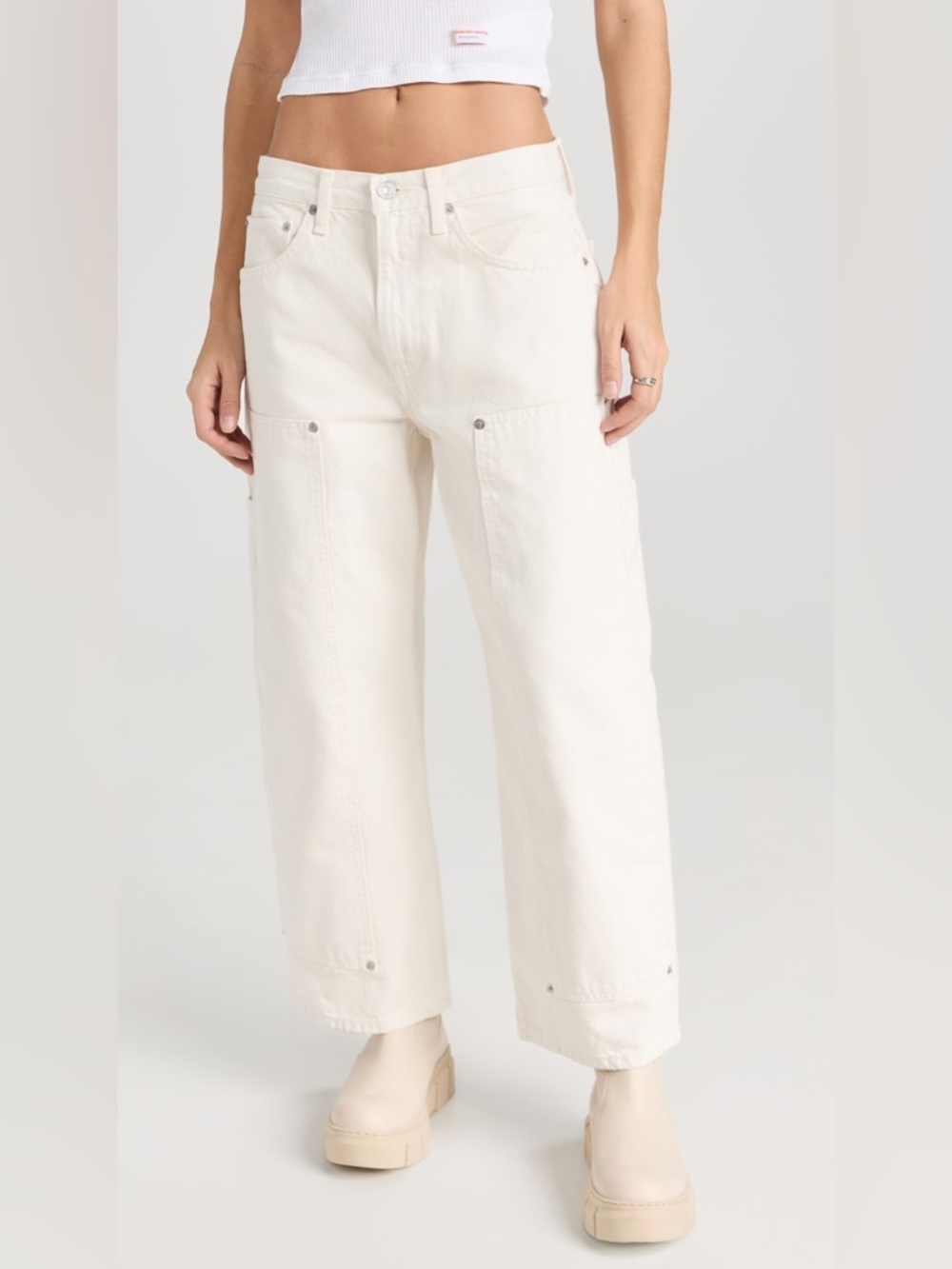 RE/DONE The Shortie Jeans in Vintage White - Size 26 | Low Waist Slouchy Fit